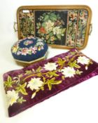 Early 20th Century walnut needlework tray with glass top and brass handles,
