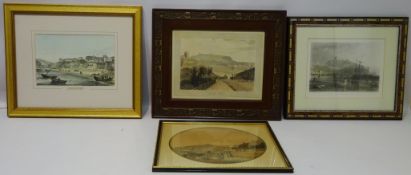 Four 19th century hand coloured engravings including 'Scarborough, Yorkshire',