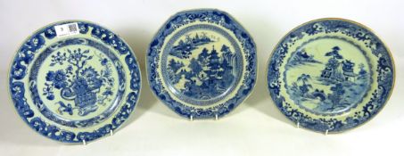 Three 18th/ 19th Century Chinese blue and white plates, D23.