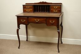 Edwardian walnut ladies writing desk, four raised drawers with correspondence rack,