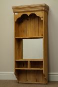Narrow pine wall hanging rack with mirrored back, W50cm,