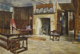 'Interior Clarke Hall 1920', watercolour signed and titled by L A Sheard 38.5cm 56.