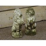 Small pair composite stone seated lions