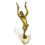 Art Deco cold painted bronze figure of a girl reaching up to hold a ball, after Josef Lorenzl,