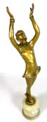 Art Deco cold painted bronze figure of a girl reaching up to hold a ball, after Josef Lorenzl,