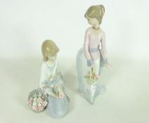 Two Lladro figurines; 'Basket of Flowers' and a seated lady with flowers,