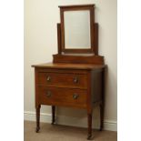 Early 20th century oak two drawer dressing chest with mirror, W76cm, H149cm,