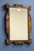 Early 20th century carved '1805' oak framed mirror, bevelled glass plate.