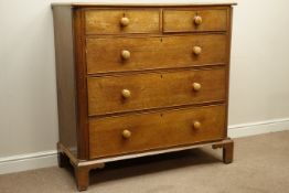 19th century oak chest, two short and three long drawers, canted corners with quarter columns,