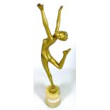 Art Deco cold painted bronze figure of a nude dancer on alabaster base,