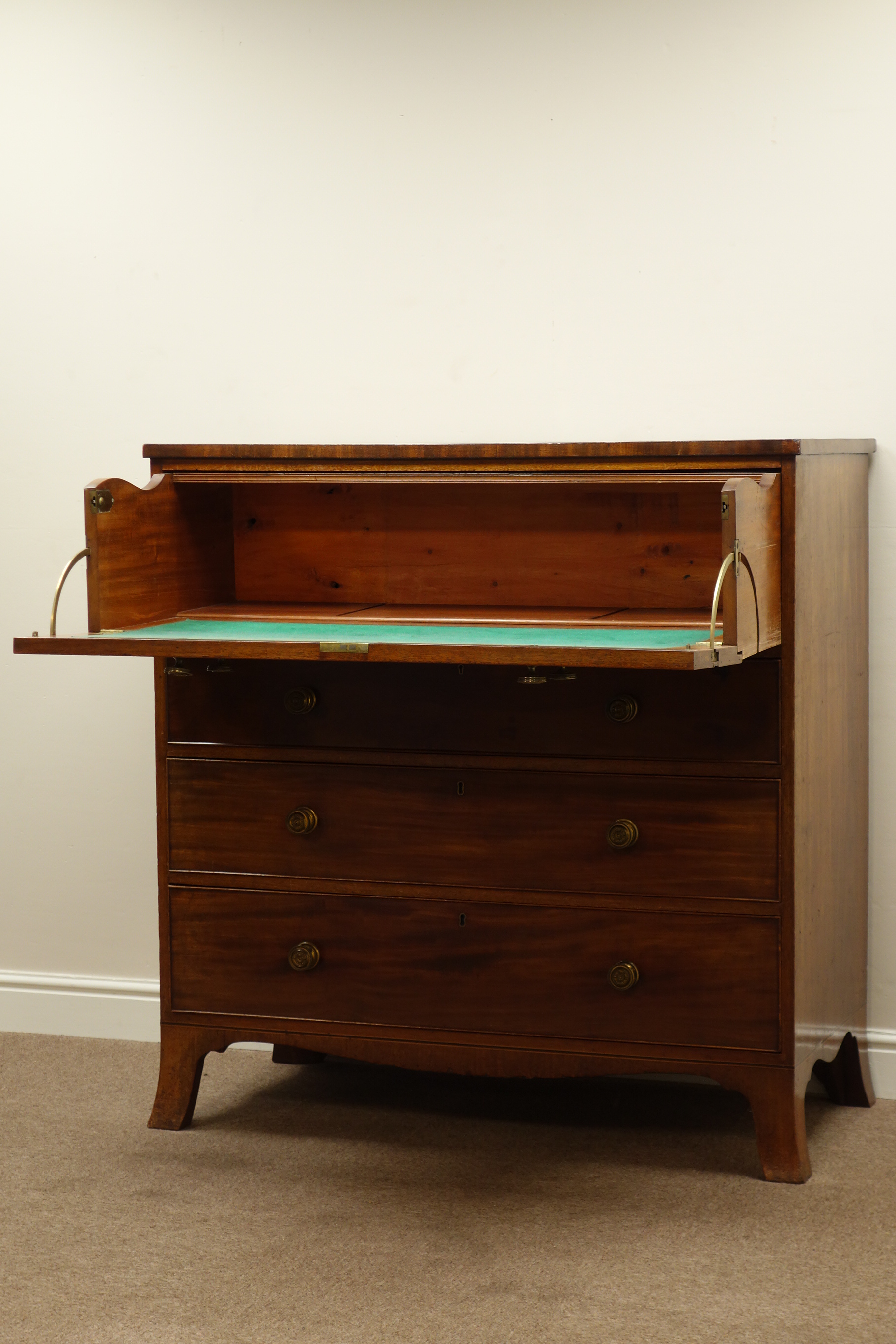 Early 19th century mahogany secretaire chest, fall front drawer with baize lined interior, - Image 2 of 2