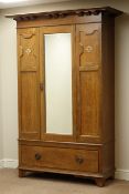 Early 20th century oak Arts & Crafts wardrobe, single mirror door with drawer to base, W140cm,
