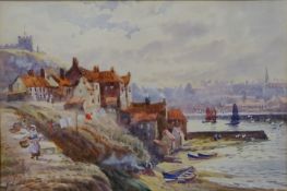 View Over Whitby Harbour, watercolour singed by John Wynne Williams (British fl.