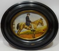 Australian Man on a Horse, 19th century oval miniature painted on ivory unsigned 9cm x 10.