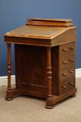 Victorian mahogany and figured mahogany davenport, sloped top with leather inset,