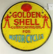 Cast metal Golden Shell motorcycle oil circular sign,