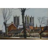 'Lincoln Cathedral', 20th century watercolour signed and dated '89 by Ian Watson (British b.