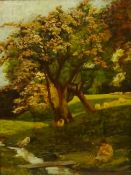 Shepherd with his Sheep under Blossoming Trees,