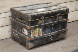 Large 20th century wooden bound travelling trunk,
