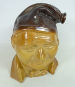 Rare Victorian stoneware character bottle in the form of a man wearing a nightcap. H.