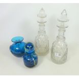 Pair of 19th/ early 20th Century cut glass decanters and Mdina Maltese vase and jug with lid (4)