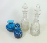 Pair of 19th/ early 20th Century cut glass decanters and Mdina Maltese vase and jug with lid (4)