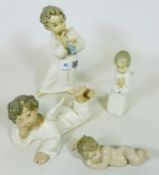 Three Lladro cherubs and a Nao angel (4) Condition Report <a href='//www.