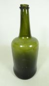 Mid to late 18th Century olive green squat cylinder shaped wine bottle,