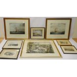 Collection of seven 19th century and later engravings hand finished including 'Saloon,