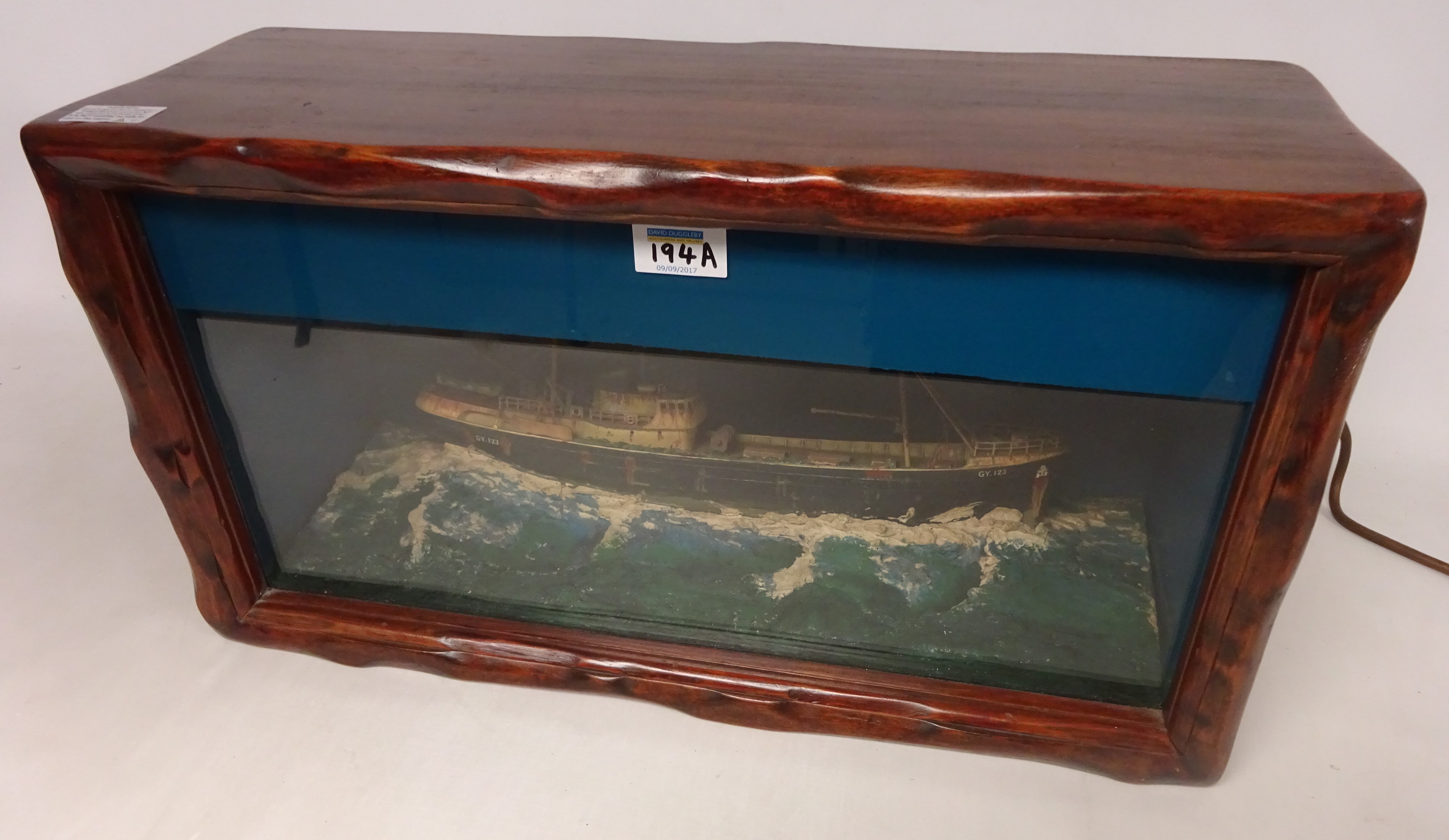 Modern storm effect diorama of the Grimsby Trawler GY123 in a heavy swell Condition