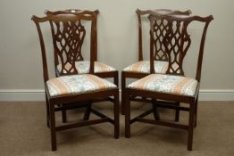 Set four 19th century mahogany Chippendale style dining chairs, fret work splat backs,