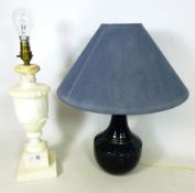 Classical style marble table lamp H35cm excluding fitting and a pottery table lamp (2)