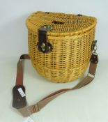 Wicker Irish type fishing creel with webbing strap, W34cm,