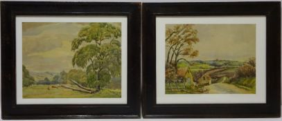 Country Scenes, pair mid 20th century watercolours signed and dated H Dobing '53,