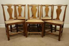 Set six late 18th century country elm dining chairs, shaped splat back and plank seats,