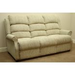 Three seat sofa (W185cm), and pair matching high seat armchairs (W68cm),