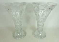 Pair of large Waterford cut crystal flared rim vases, H35.