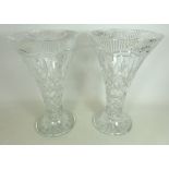 Pair of large Waterford cut crystal flared rim vases, H35.