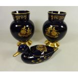 Pair of Limoges Castel vases H21cm and duck trinket box,