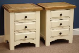 Pair oak and cream finish bedside chests, W53cm, H63cm,