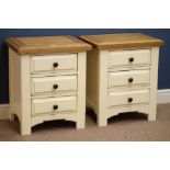 Pair oak and cream finish bedside chests, W53cm, H63cm,