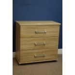 Light oak finish three drawer chest, W79cm, H77cm,