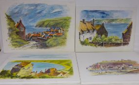 'Staithes from Cowbar Bank', Scarborough and two other lower scenes,