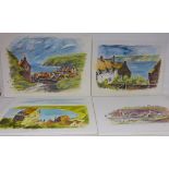 'Staithes from Cowbar Bank', Scarborough and two other lower scenes,