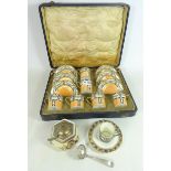 Noritake cased coffee set, Aynsley cabinet cup and saucer with hallmarked silver holder,