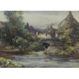 Village with River in the Foreground, watercolour signed by Bertha Rhodes (Carrick) (British exh.