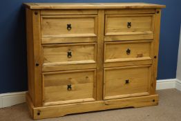Large waxed pine six drawer chest, W133cm, H105cm,