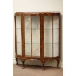 Mid 20th century walut serpentine display cabinet, W103cm, H116cm,