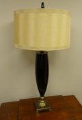 Large ceramic table lamp with brushed brass effect square base and fittings,