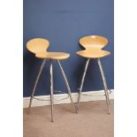 Pair chrome and beech finish bar stools Condition Report <a href='//www.